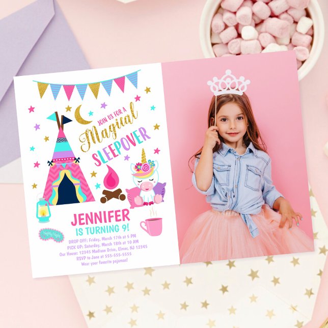 Convite de Aniversário para Festa de Dormir de Uni (Criador carregado)