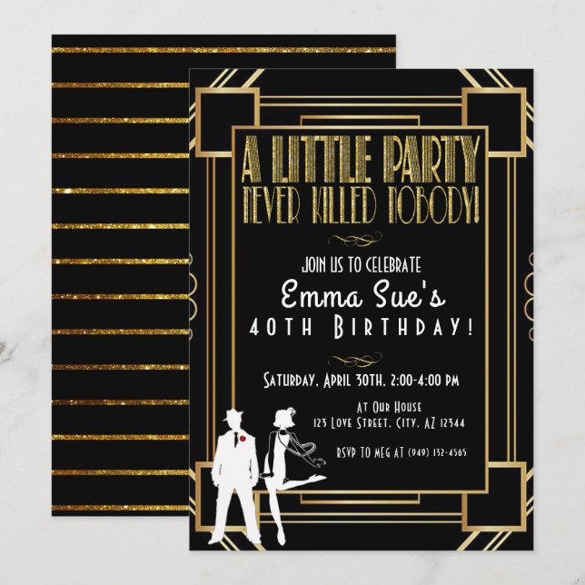 Convite de Aniversário para Festa de Flapper dos A (Frente/Verso)