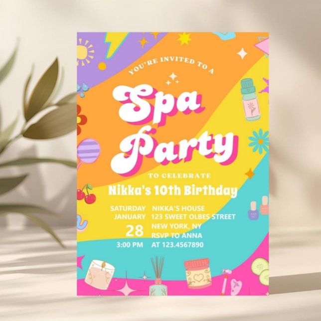 Convite de Aniversário para Festa de Glamour e Rel (spa birthday invitation, girls spa party invite, pamper party invite, kids spa birthday, sleepover s)