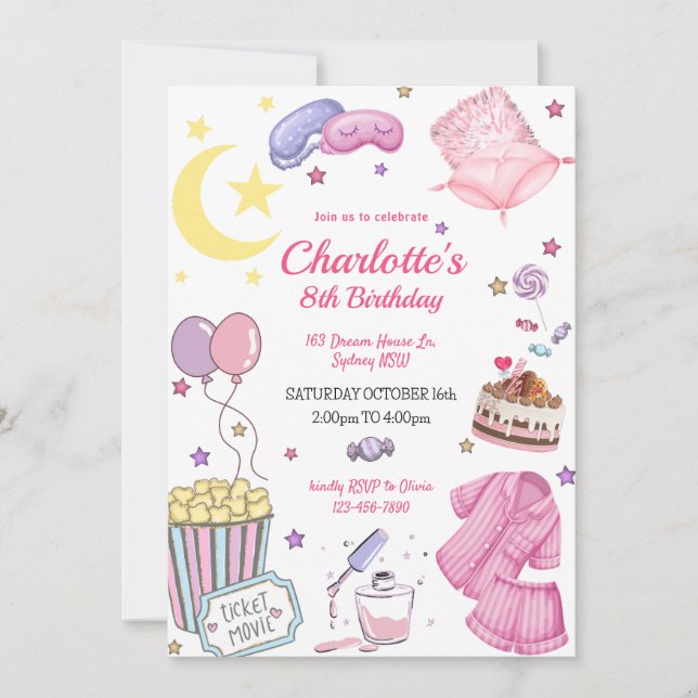 Convite de aniversário para festa de pijamas (Frente)