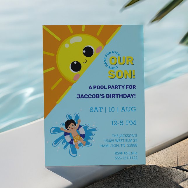 Convite de Aniversário para Festa de Piscina (Boys Birthday Pool Party Invitation)