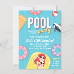 Convite de Aniversário para Festa de Piscina  Azu