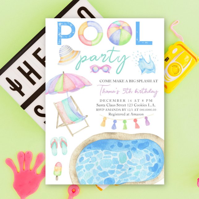 Convite de Aniversário para Festa de Piscina com A (Criador carregado)