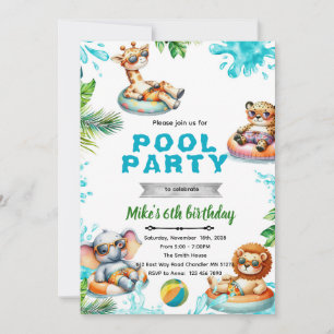 Convite de Aniversário para Festa de Piscina com A