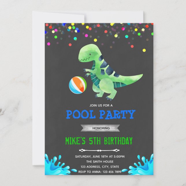 Convite de aniversário para festa de piscina com d (Frente)