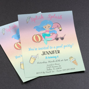 Convite de Aniversário para Festa de Piscina com F