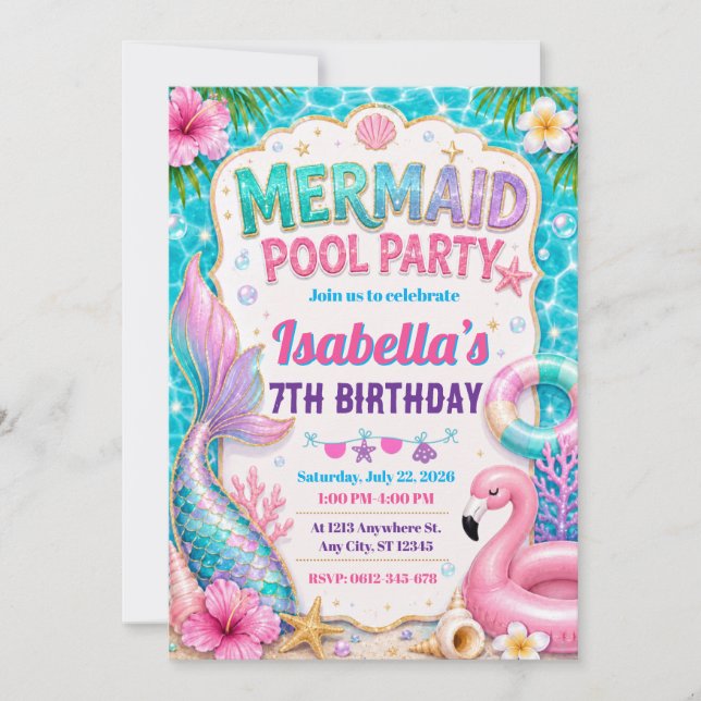 Convite de Aniversário para Festa de Piscina da Se (Frente)