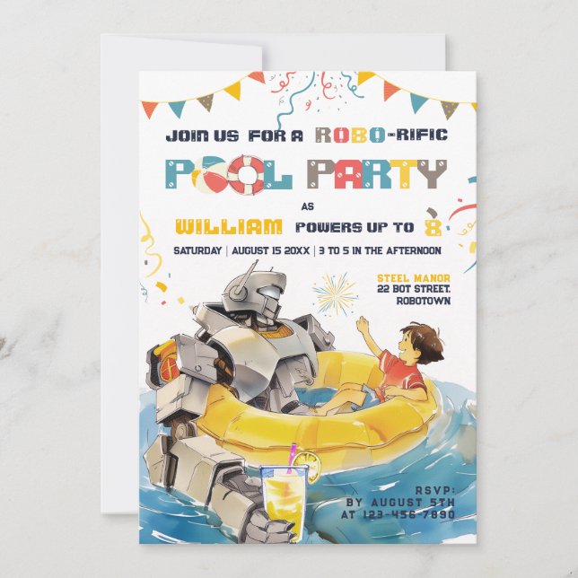 Convite de Aniversário para Festa de Piscina de Am (Frente)