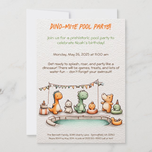 Convite de Aniversário para Festa de Piscina de Di (Frente)