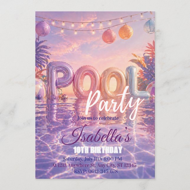 Convite de Aniversário para Festa de Piscina de Me (Frente)