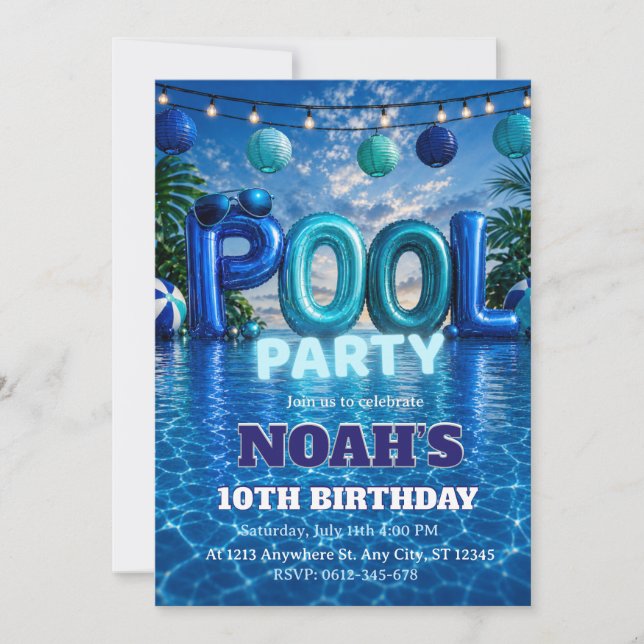 Convite de Aniversário para Festa de Piscina de Me (Frente)