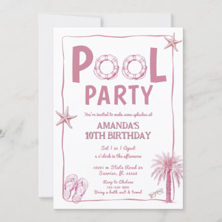 Convite de Aniversário para Festa de Piscina de Ve