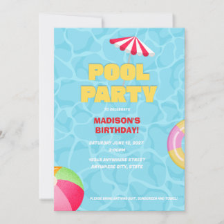 Convite de Aniversário para Festa de Piscina de Ve