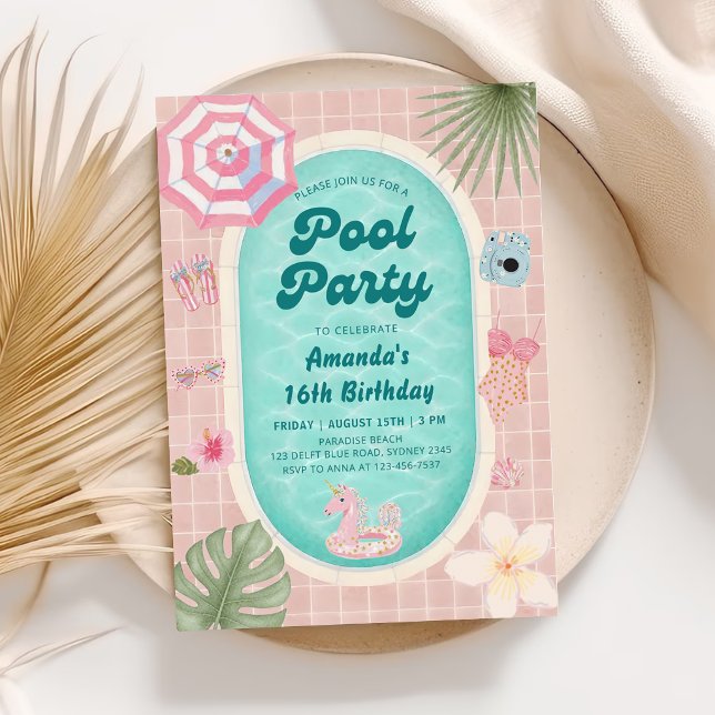 Convite de aniversário para festa de piscina de ve (Criador carregado)