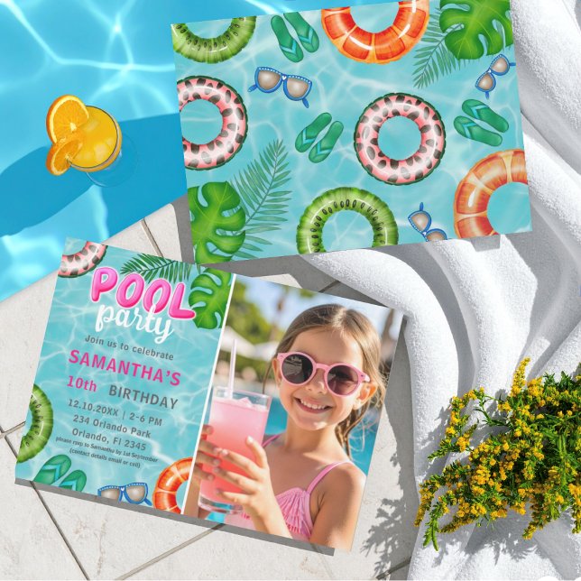 Convite de Aniversário para Festa de Piscina de Ve (Criador carregado)