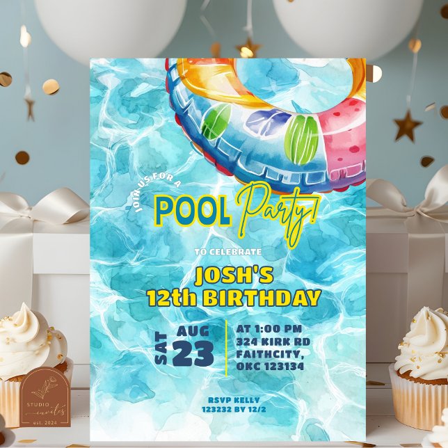 Convite de Aniversário para Festa de Piscina de Ve (Criador carregado)