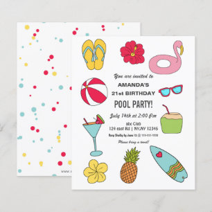 Convite de Aniversário para Festa de Piscina de Ve