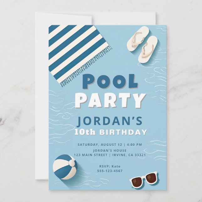 Convite de Aniversário para Festa de Piscina de Ve (Frente)