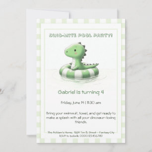 Convite de Aniversário para Festa de Piscina Dino-