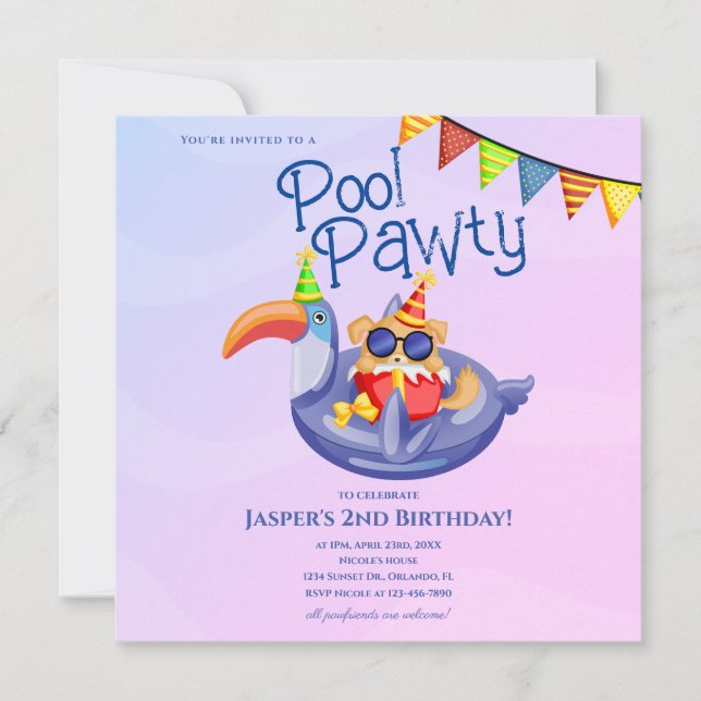 Convite de Aniversário para Festa de Piscina do Ca (Frente)
