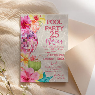 Convite de Aniversário para Festa de Piscina Luau