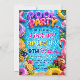 Convite de Aniversário para Festa de Piscina no Di