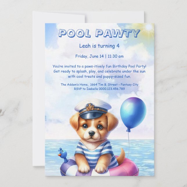 Convite de Aniversário para Festa de Piscina Splas (Frente)