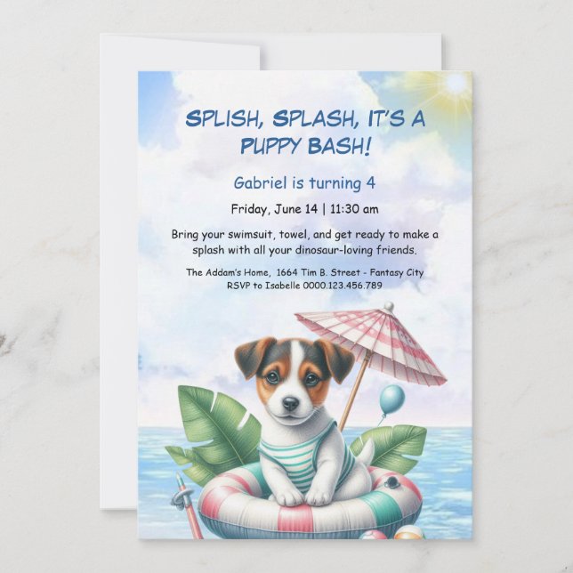 Convite de Aniversário para Festa de Piscina Splas (Frente)