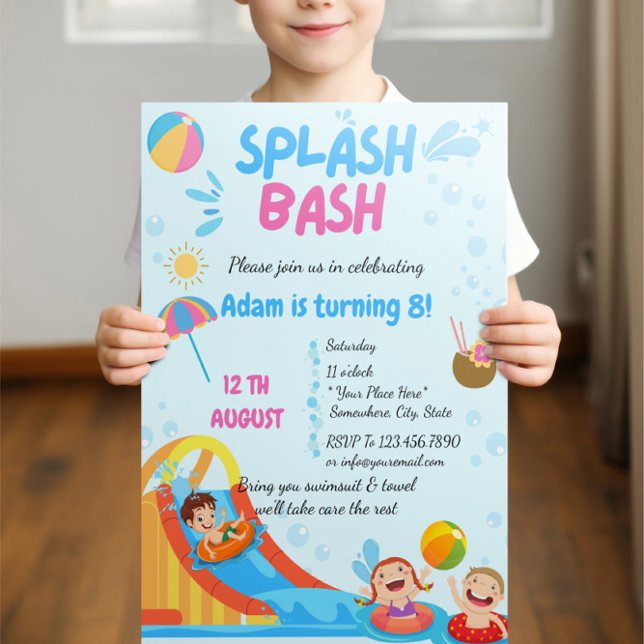 Convite de Aniversário para Festa de Piscina Splas (Criador carregado)