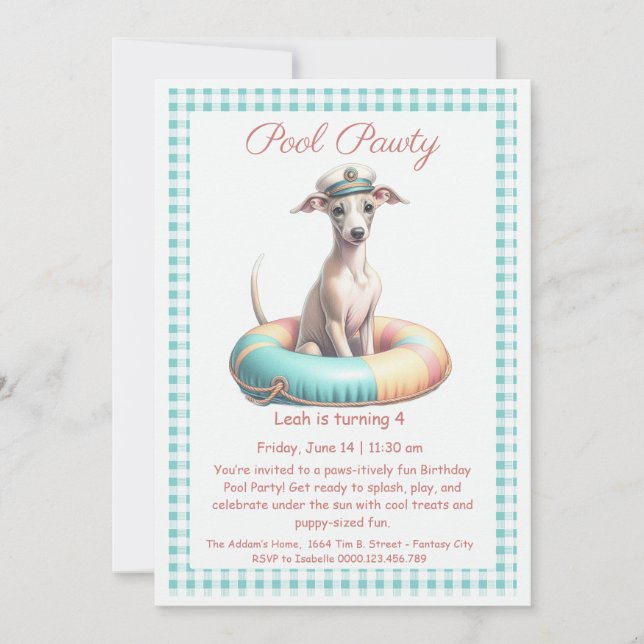Convite de Aniversário para Festa de Piscina Splas (Frente)