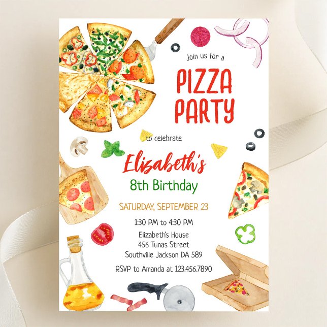 Convite de Aniversário para Festa de Pizza (Criador carregado)