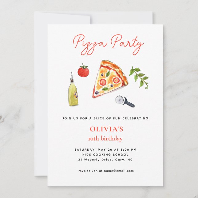 Convite de aniversário para FESTA DE PIZZA qualque (Frente)