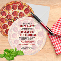 Convite de Aniversário para Festa de Pizza Redonda