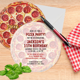 Convite de Aniversário para Festa de Pizza Redonda