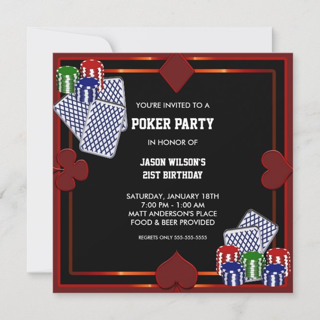 Convite de Aniversário para Festa de Poker (Frente)