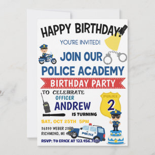 Convite de aniversário para festa de policial pess
