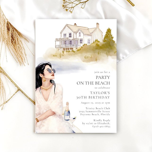 Convite de Aniversário para Festa de Praia com Est (Criador carregado)