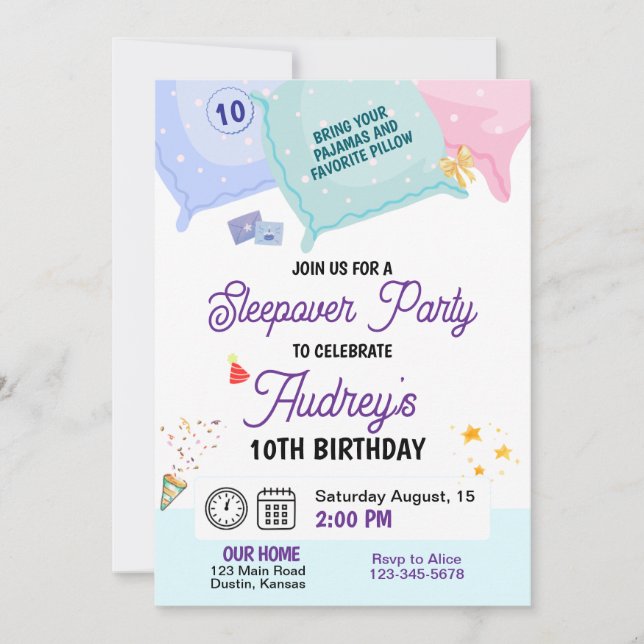 Convite de Aniversário para Festa de Pyjamas (Frente)
