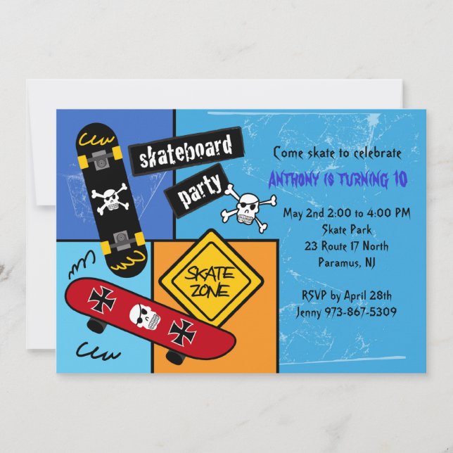 Convite de Aniversário para Festa de Skate (Frente)