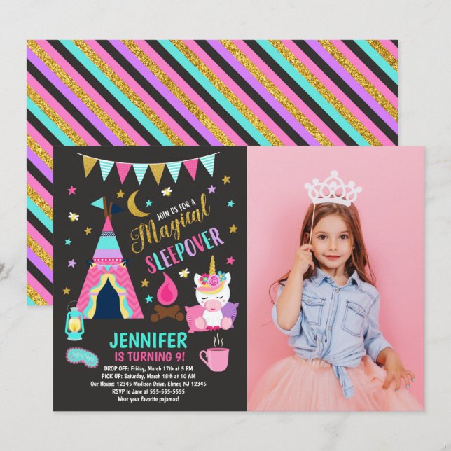 Convite de Aniversário para Festa de Sleepover de  (Frente/Verso)