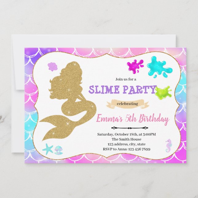 Convite de aniversário para festa de slime de sere (Frente)