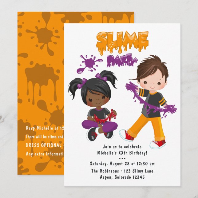 Convite de Aniversário para Festa de Slime Fofa (Frente/Verso)