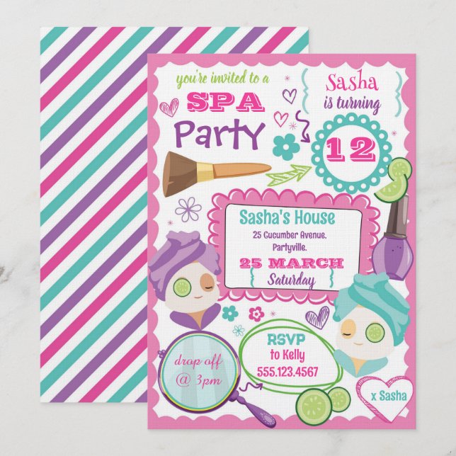 Convite de Aniversário para Festa de Spa (Frente/Verso)