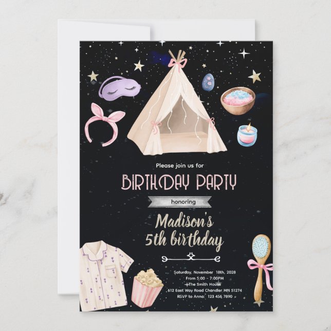 Convite de aniversário para festa de spa com perno (Frente)
