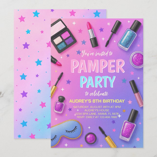 Convite de Aniversário para Festa de Spa para Meni (Frente/Verso)