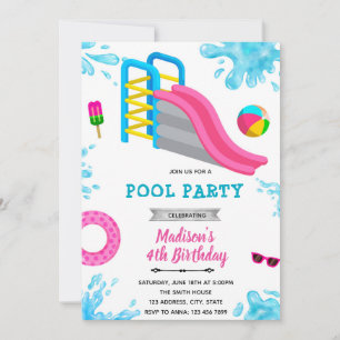 Convite de aniversário para festa de tobogã de águ