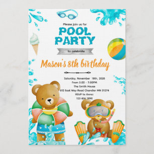 Convite de aniversário para festa de urso na pisci