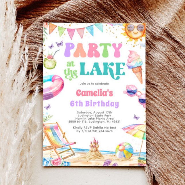 Convite de Aniversário para Festa do Lago (Lake Party Summer Birthday Invitation)