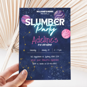 Convite de aniversário para festa do sono na Galáx