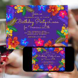 Convite de Aniversário para Festa Luau Roxa